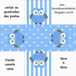 Convite Caixa Fundo Corujinha Azul para Meninos: