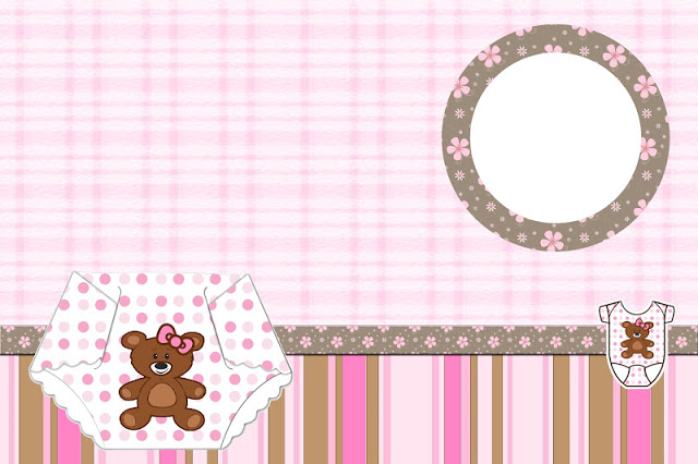 Cha de Fraldas e Nascimento Menina Ursinha Marrom e Rosa – Kit Completo com molduras para convites, rótulos para guloseimas, lembrancinhas e imagens!