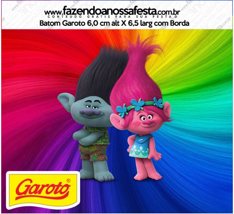 Rotulo Mini Baton Garoto Trolls Fazendo A Nossa Festa