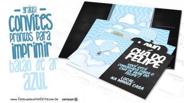 Convite Balão de Ar Quente Azul Grátis para Imprimir Convite Balão de Ar Quente Azul Modelo