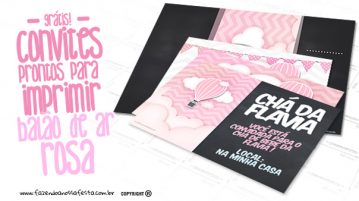 Convite Balão de Ar Quente Rosa Grátis para Imprimir Convite Balão de Ar Quente Rosa Grátis
