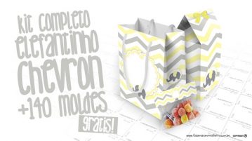 Elefantinho Chevron Amarelo e Cinza Kit Festa Grátis Elefantinho Chevron Amarelo e Cinza