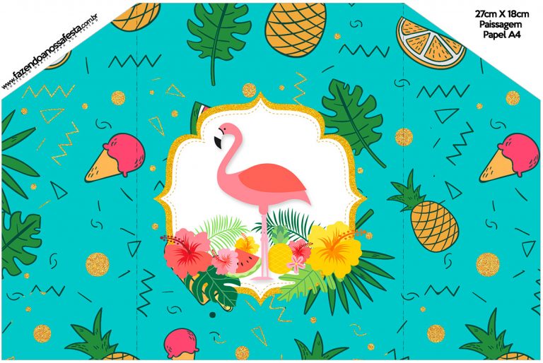 Envelope Convite Flamingo Tropical Fazendo A Nossa Festa