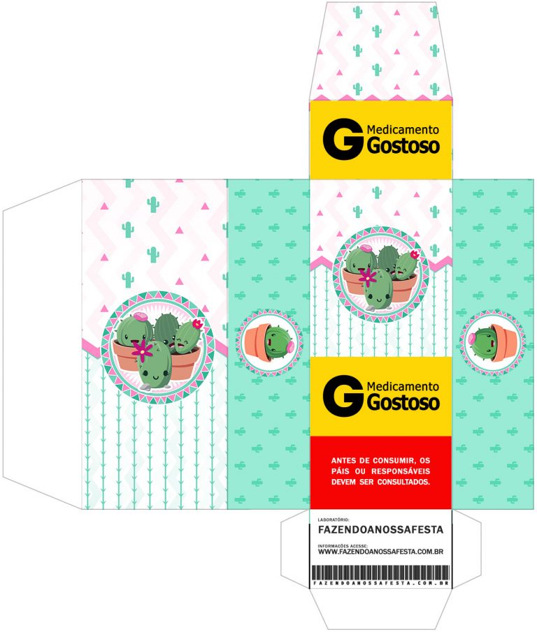 Caixa Remedio Cactos Rosa Fazendo A Nossa Festa