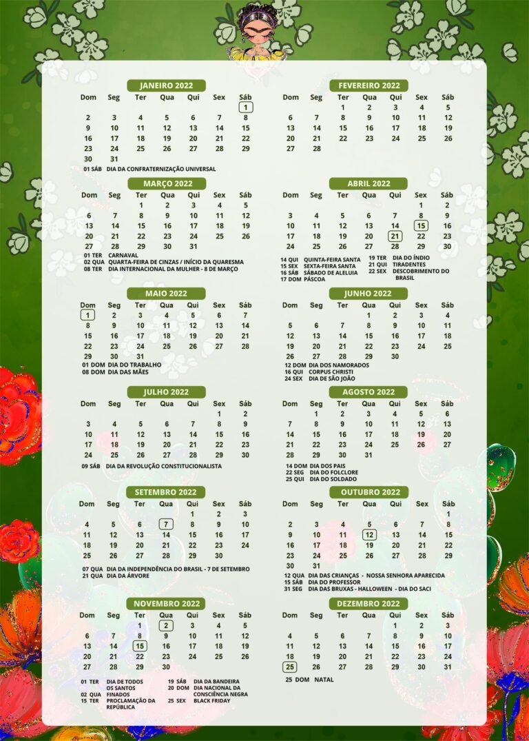 Calendario Frida Fazendo A Nossa Festa