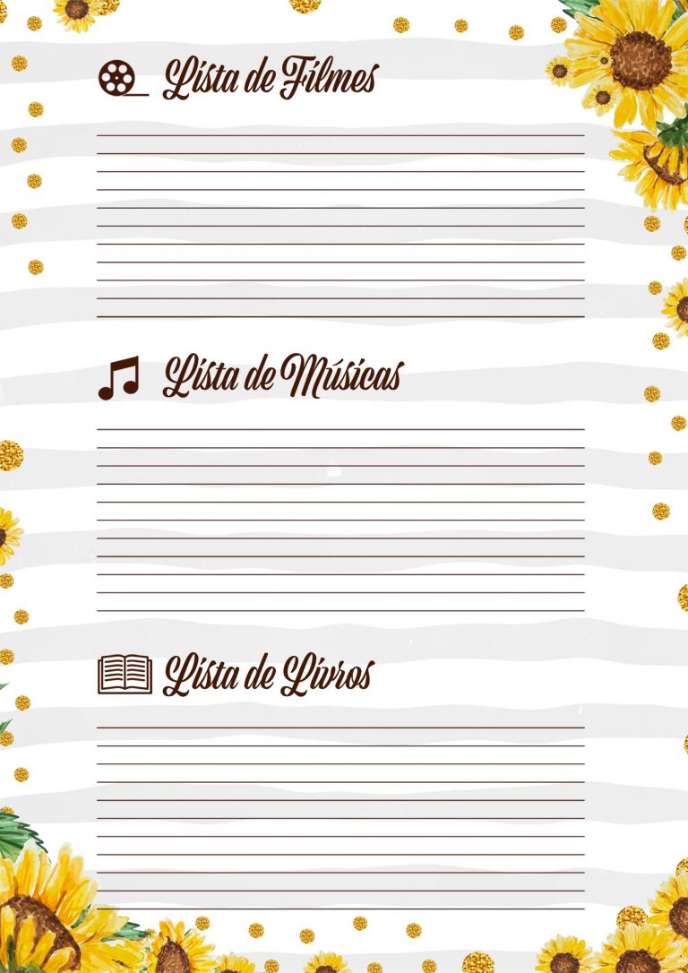 Planner Para Professor Tema Girassol Lista De Filmes Musicas Livros