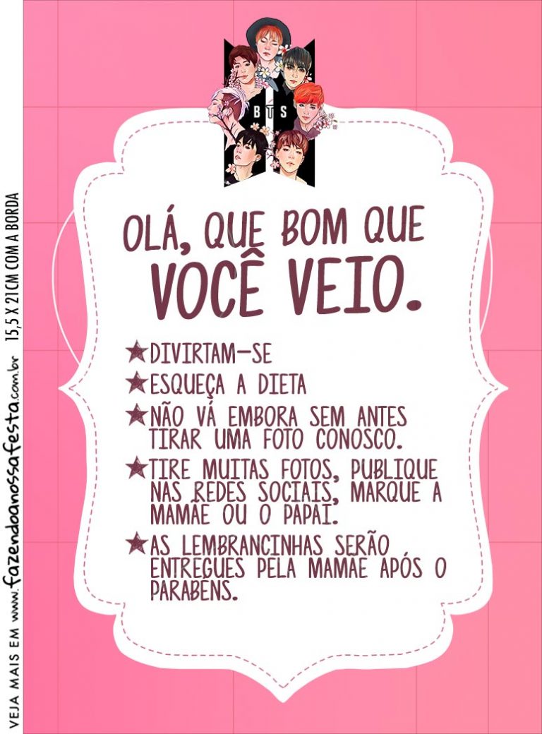 Recado De Mesa Bts Anime Fazendo A Nossa Festa