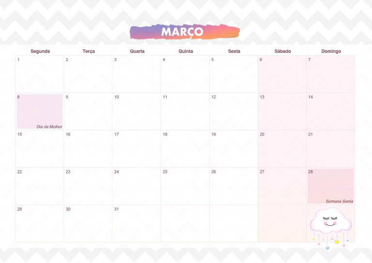 Calendario Mensal 2021 Chuva De Amor Marco Fazendo A Nossa Festa