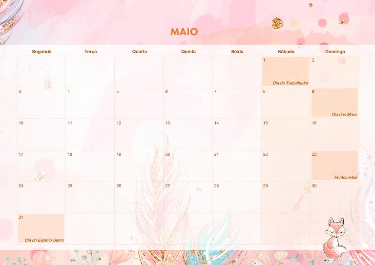 Calendario Mensal 2021 Raposinha Maio Fazendo A Nossa Festa