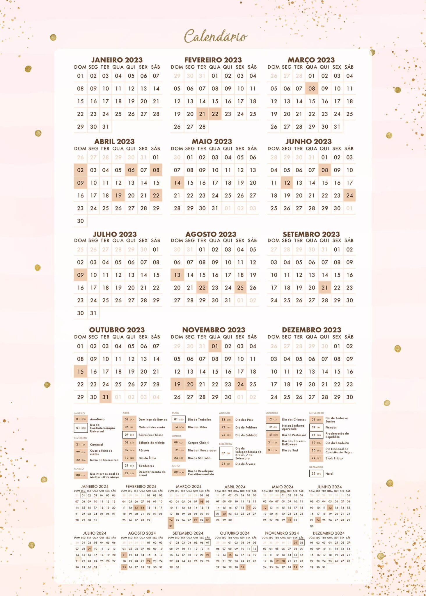 Planner Rose Gold Calendario Fazendo A Nossa Festa