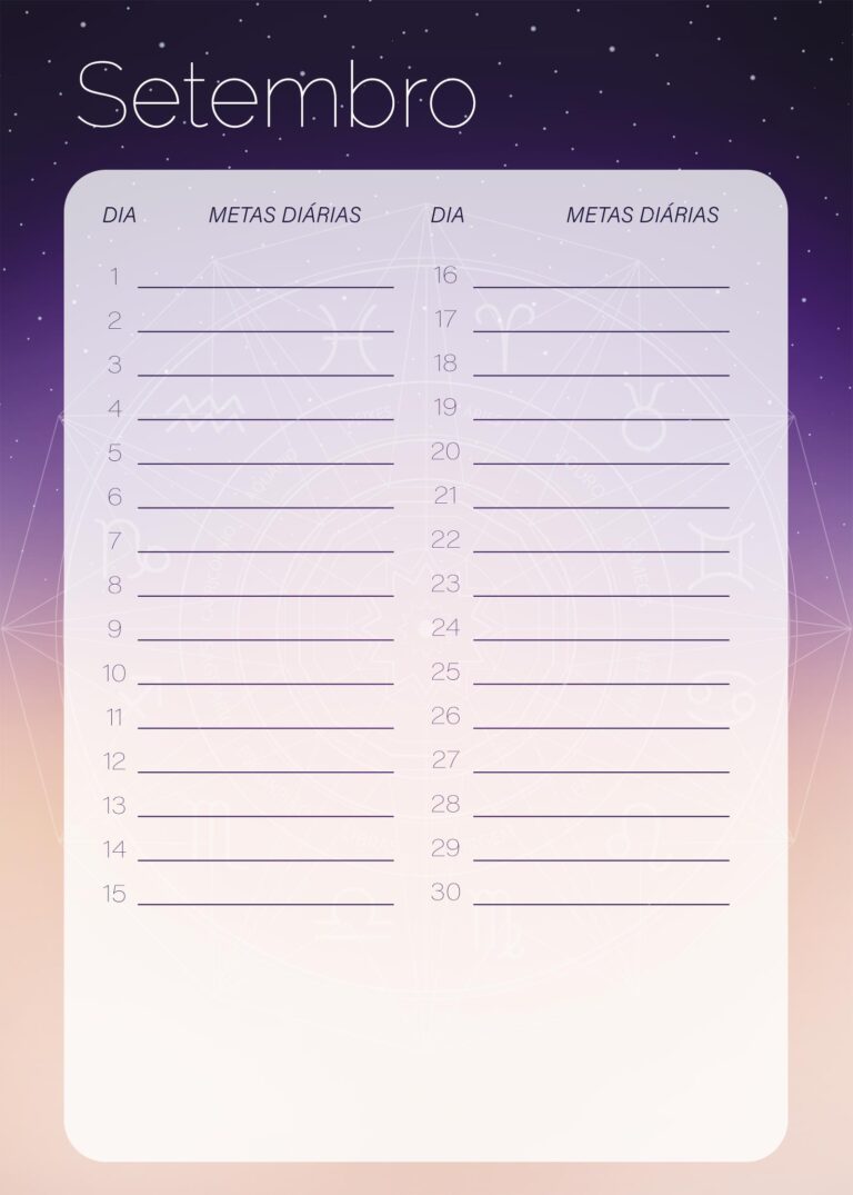 Planner Signos Metas Diarias Setembro Fazendo A Nossa Festa