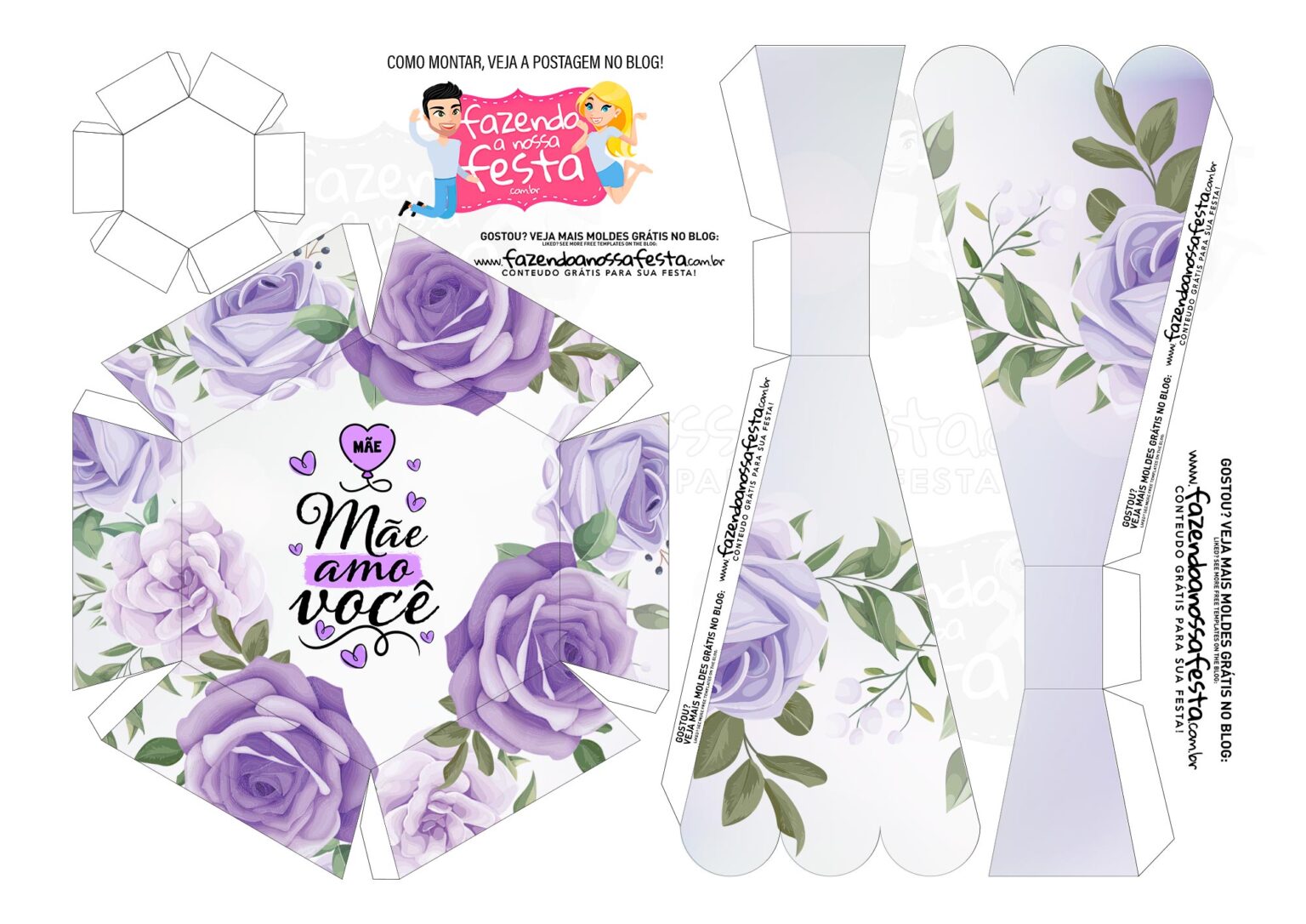 Caixa Buque Mae Floral Roxo Parte 2 Fazendo A Nossa Festa