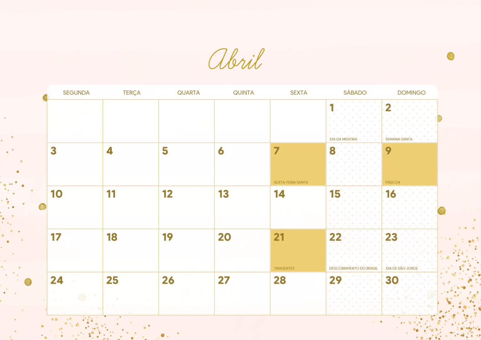 Calendario 2023 Rose Gold Abril Fazendo A Nossa Festa