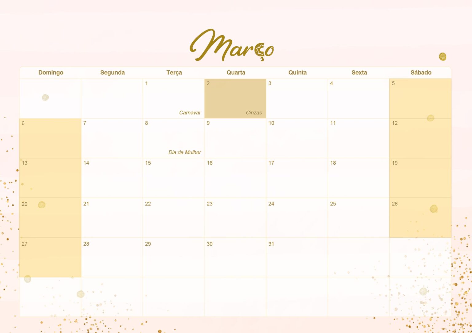 Calendario Mensal 2022 Rose Gold Marco Fazendo A Nossa Festa