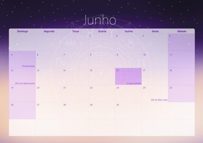 Calendario Mensal Signos Junho Fazendo A Nossa Festa