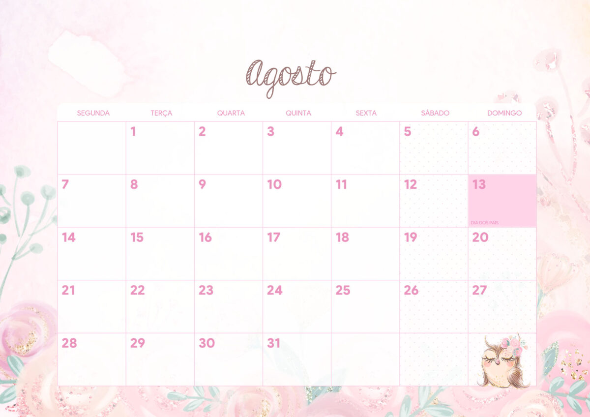 Calendario Mensal Corujinhaagosto Fazendo A Nossa Festa