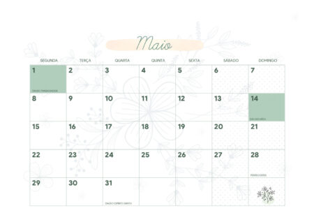 Calendario Mensal Flores Maio Fazendo A Nossa Festa