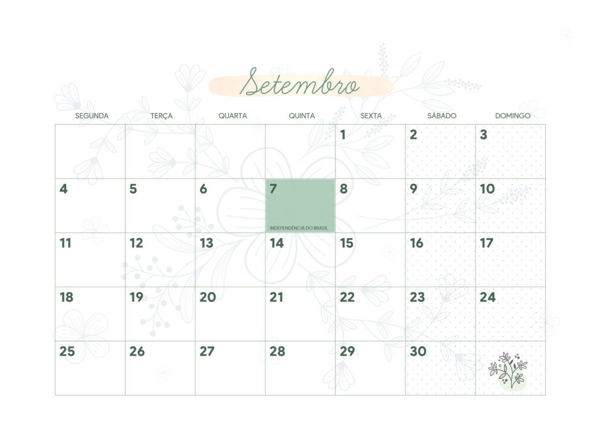 Calendario Mensal Flores Setembro Fazendo A Nossa Festa