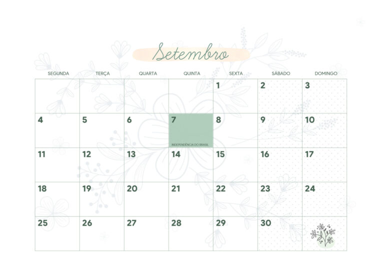 Calendario Mensal 2023 Flores Setembro Fazendo A Nossa Festa