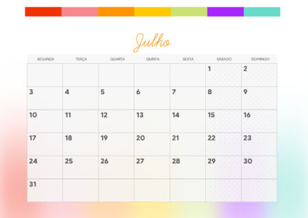 Calendario Mensal Listras Coloridas Julho Fazendo A Nossa Festa