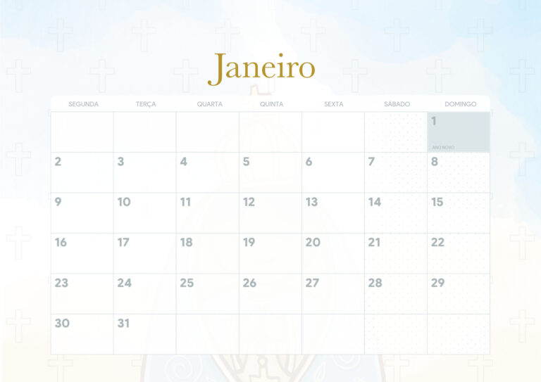 Calendario Mensal Nossa Senhora Janeiro Fazendo A Nossa Festa