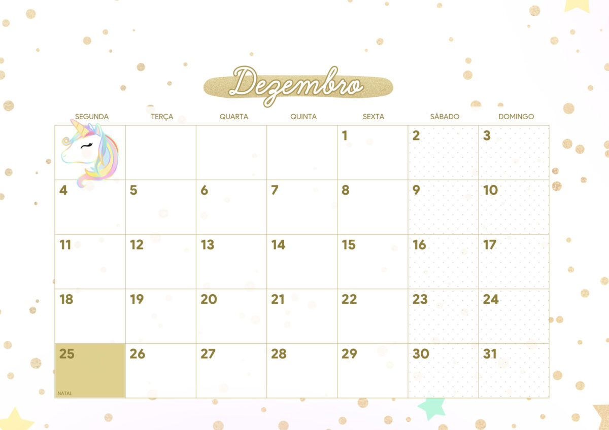 Calendario Mensal Unicornio Dezembro Fazendo A Nossa Festa