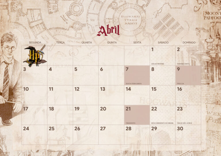 Calendario Mensal Harry Potter Abril Fazendo A Nossa Festa