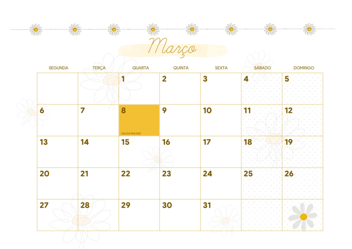 Calendario Mensal Margaridas 2023 Marco Fazendo A Nossa Festa