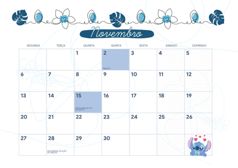 Calendario Mensal Stitch Novembro Fazendo A Nossa Festa