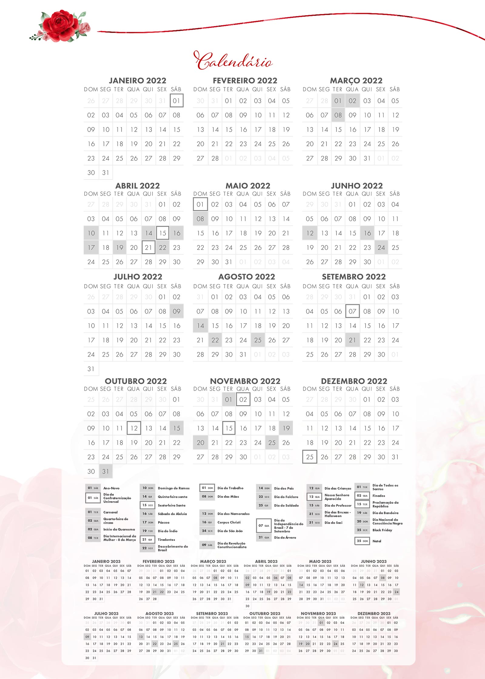 Planner Rosas Vermelhas Calendario Fazendo A Nossa Festa