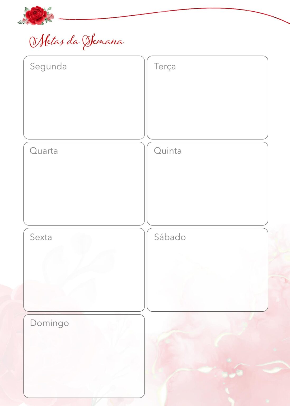 Planner Rosas Vermelhas Metas Da Semana Fazendo A Nossa Festa