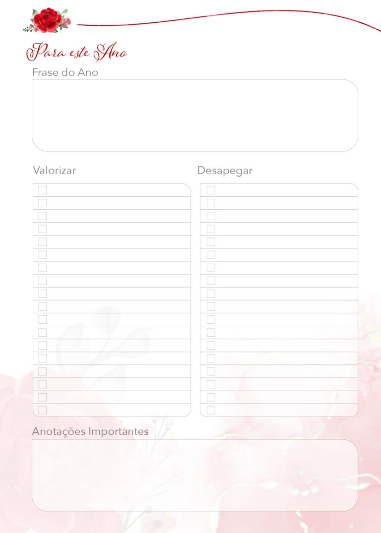 Planner Rosas Vermelhas Para Este Ano Fazendo A Nossa Festa