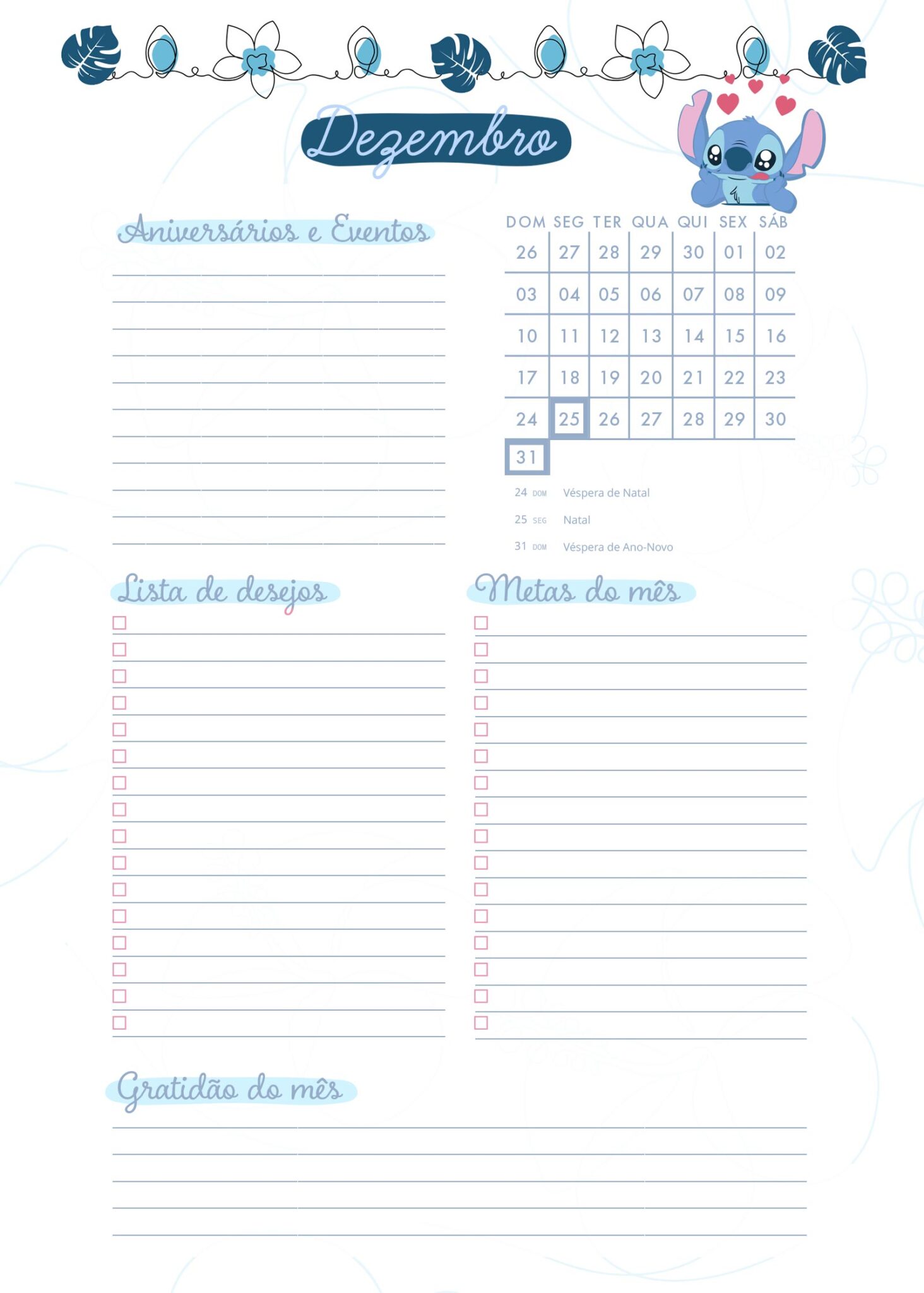 Planner Stitch Agenda Dezembro Fazendo A Nossa Festa