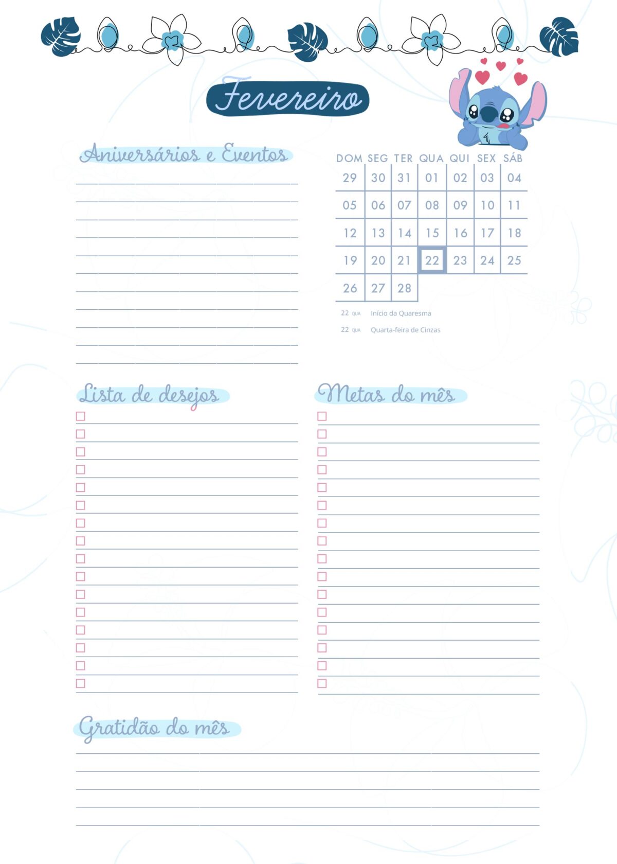 Planner Stitch Agenda Fevereiro Fazendo A Nossa Festa