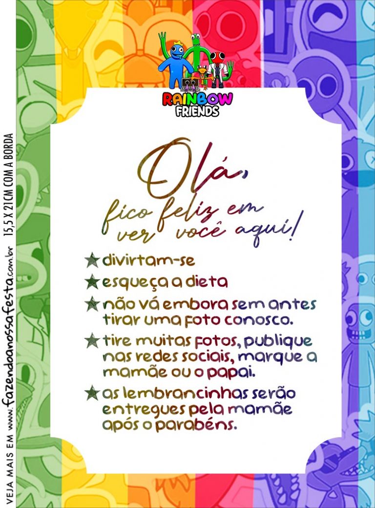 Recado De Mesa Rainbow Friends Fazendo A Nossa Festa