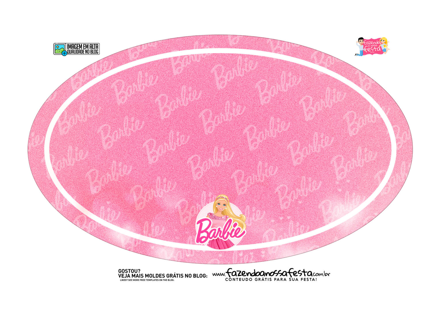 Placa Elipse Kit Digital Barbie Fazendo A Nossa Festa