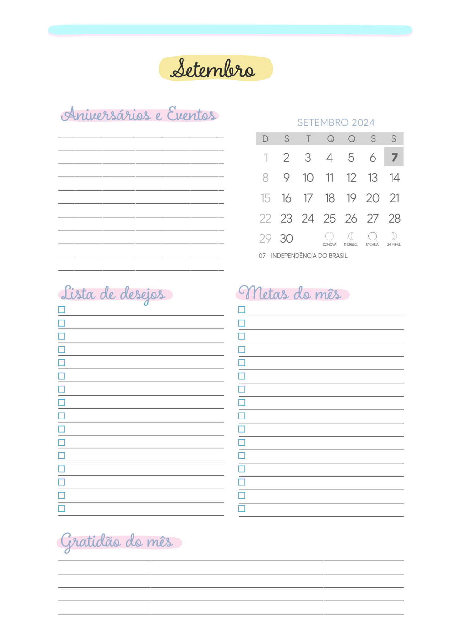 Agenda Setembro Planner Colorido Fazendo A Nossa Festa