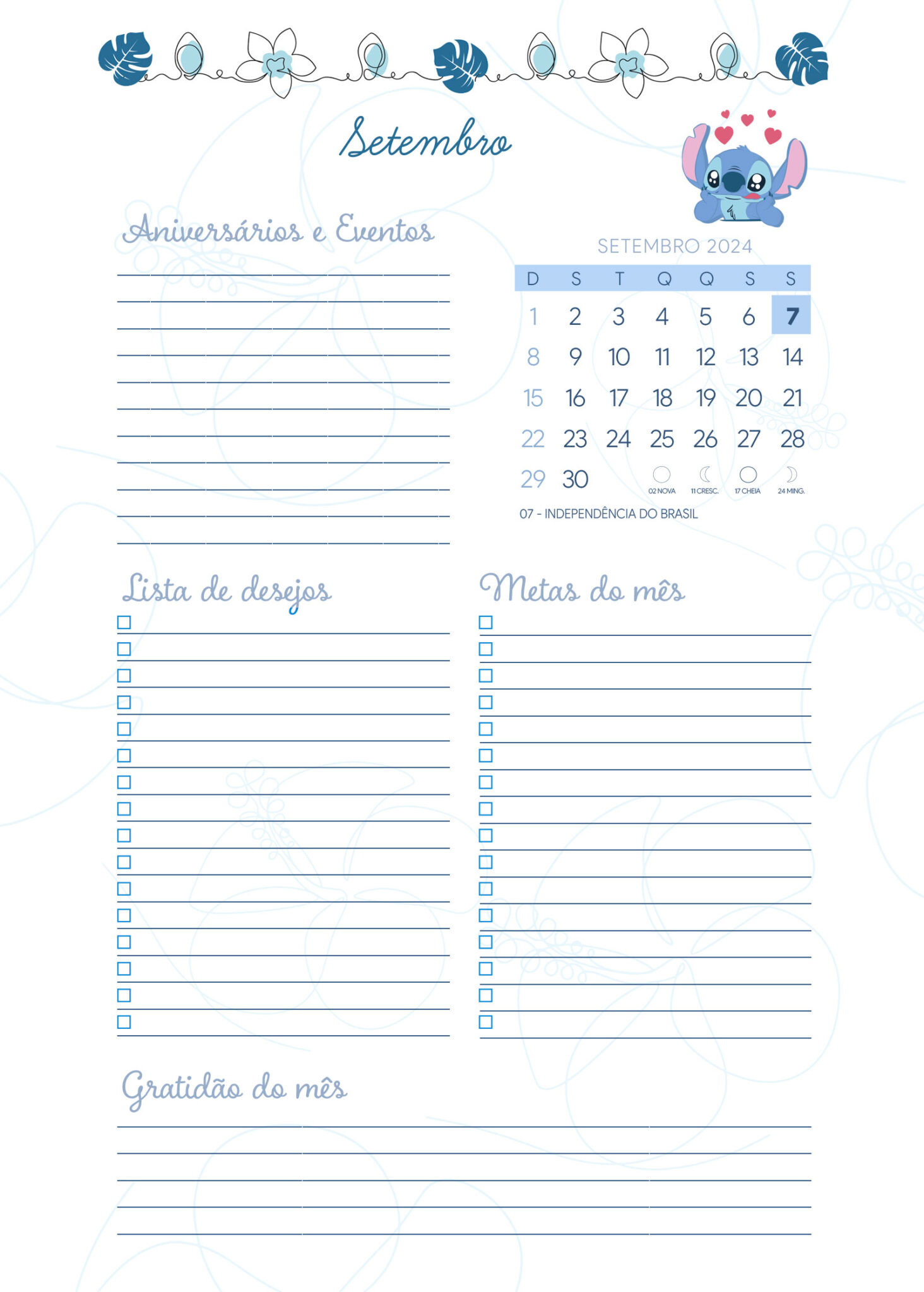 Agenda Setembro Planner Stitch Fazendo A Nossa Festa