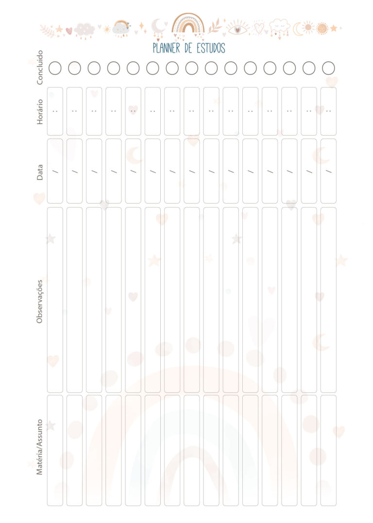 Estudos Planner Arco Iris Boho Fazendo A Nossa Festa
