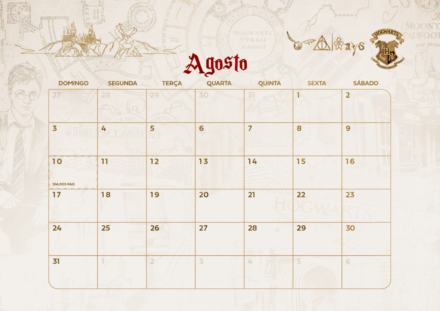 Calendario Mensal Agosto Fazendo A Nossa Festa