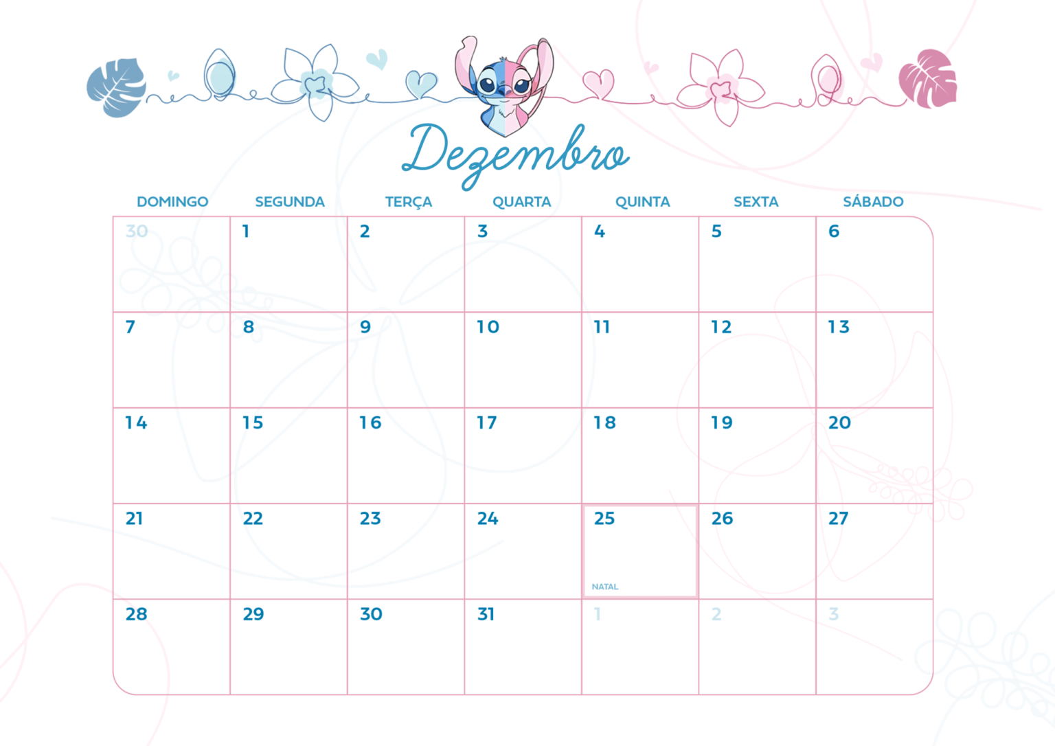 Calendario Mensal Dezembro Stitch E Angel Fazendo A Nossa Festa