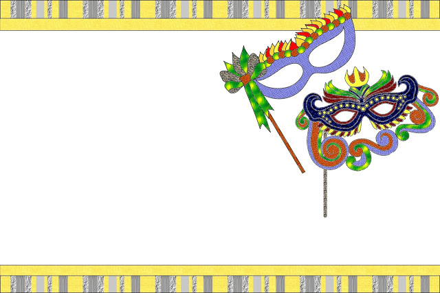 Baile de Máscaras para Carnaval – Kit Completo com molduras para convites, rótulos para guloseimas, lembrancinhas e imagens!