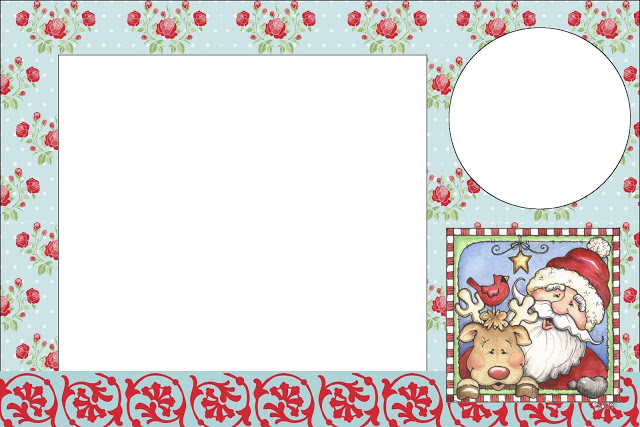 Natal com Papai Noel Azul e Vermelho com Flores – Kit Completo com molduras para convites, rótulos para guloseimas, lembrancinhas e imagens!