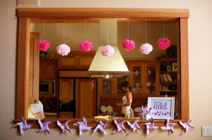 pink purple pinwheel pom baby shower decorations