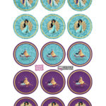 Toppers Redondos kit festa jasmine e aladdim