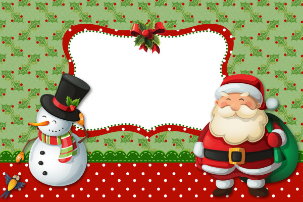 Moldura Convite e Cartão Papai Noel e Boneco de Neve: