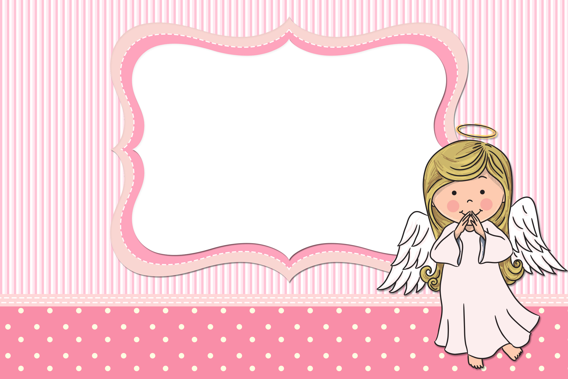 Moldura Convite e Cartão Batizado para meninas anjinha: