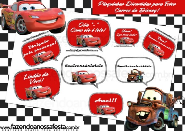 Plaquinhas Divertidas para Fotos Carros da Disney!