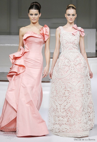 oscar de la renta pink crochet wedding dress