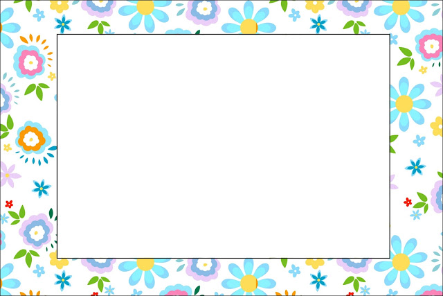 Flores em Amarelo e Azul Claro – Kit Completo com molduras para convites, rótulos para guloseimas, lembrancinhas e imagens!